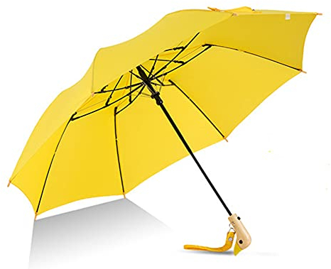 TaissBocco Netter Enten-Holzgriff-Reiseschirm Auto Open kompakt und leichter (Yellow)