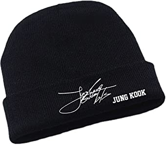 Bangtan Boys Strickmütze, The Same Mütze,Suga Jin Jimin Jung Kook J-Hope Rap-Monster V Signature Mütze, Schwarz Weiche Mütze,Anti-Cold warme Mütze (JUNG KOOK)