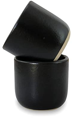 roro Handcrafted Matte Black Ceramic Tea & Coffee Sipper Cups, 8 oz - Set of 2, Artisan Stoneware, Lead-Free, Microwave & Oven Safe