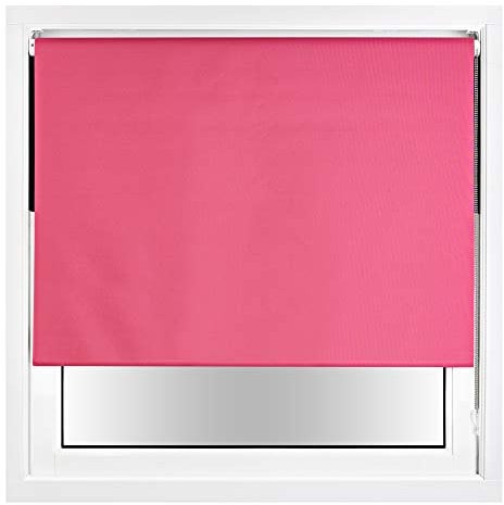 FURNISHED Blackout Roller Blind with Metal Fittings Trimmable Insulated Thermal Fabric Heavy-duty Easy Install Brackets Window Roller Blinds - Fuchsia Pink, 190W x 165H cm