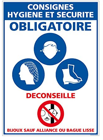 Panneau Consignes Hygiène et Sécurité. EPI obligatoires. Panneaux d'obligation. Autocollant, PVC ou Alu, au choix - 300 x 420 mm - Plastique PVC 1,5 mm - Plastique PVC 1,5 mm -