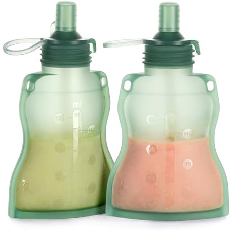 Haakaa Silicone Sacoches alimentaires pour bébés - Sacs réutilisables pour bébés à pression,Vert, paquet de 2