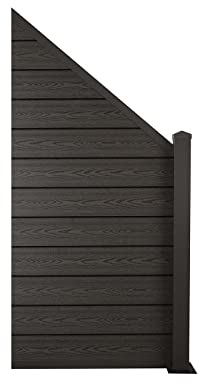 Ventanara® WPC Zaun Sichtschutzzaun Steckzaun Gartensichtschutz Komplettset 188x190 inkl Aluminiumpfosten anthrazit (anthrazit, 1x Schrägelement rechts + 1x Pfosten inkl. Aufschr)