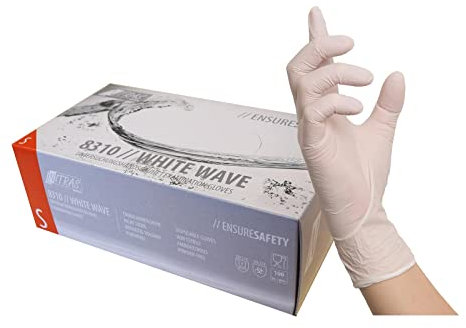 Nitras 8310 White WAVE puderfreie, unsterile, medizinische, lebensmittelgeeignete Nitril-Einmalhandschuhe Farbe weiß, 100 Stück im Spenderkarton Größe XS