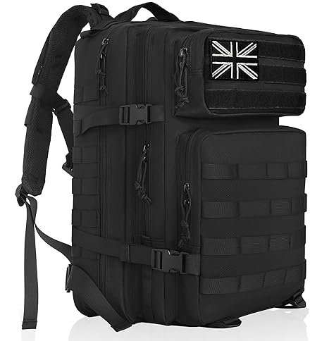 BQKOZFIN 45L Military Tactical Backpack, Large Capacity Army Assault Molle Rucksack Daypack for Men & Women for Outdoor Sports/Camping/Hiking/Trekking (Black)