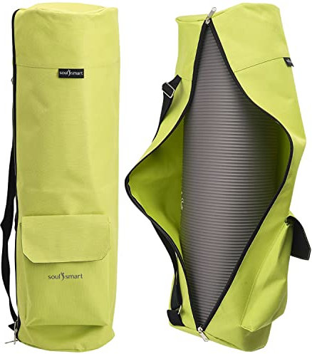 TJC Portable Yoga Mat Bag with Storage Pockets and Adjustable Shoulder Strap Yoga Mat Carry Luggage Bag Made of 100% Polyester Durable Lightweight Side Washable Travel Size 70x20x1 Cm - Green