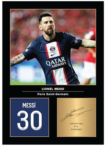 Icons Wall Art Photo dédicacée de Lionel Messi - Format A4 - Cadeau pour les fans du PSG - Signature, sans cadre