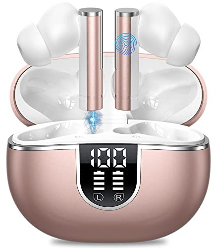 Auriculares Bluetooth inalámbricos, Auriculares Bluetooth 5.3 con Hi-FI Sonido estéreo 3D, Auriculares Bluetooth inalámbricos con 38H Tiempo Lectura Control Táctil IPX5 Impermeable Pantalla LED