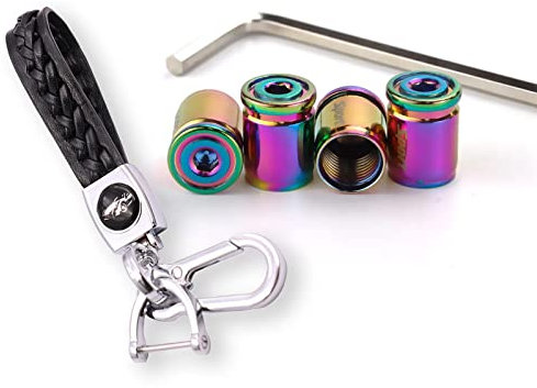 4 Stück Diebstahlsicherung Metall Ventilkappen Auto Leder Schlüsselanhänger,Personalisiert Staubkappen Schlüsselring Für Auto Motorräder Fahrrad (Farbig)