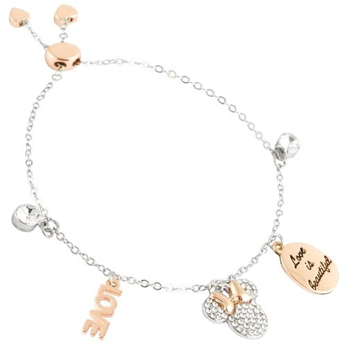 Disney Minnie Mouse Armband Mädchen mit Anhängern, Schmuck Armbänder Set - Geschenke für Mädchen (Silber Minnie Armband)