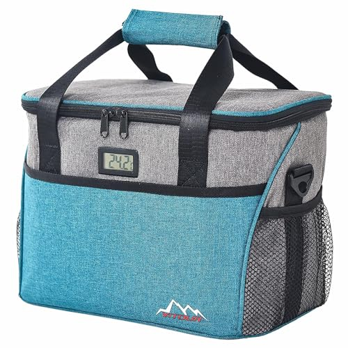 Zuquik 15-Liter-Thermotasche mit Temperatursensor, 4-lagiges Material, wasserdicht, auslaufsicher, verstellbarer Griff, Seiten-/Vordertaschen. Ideal für Picknicks, Camping, Strand