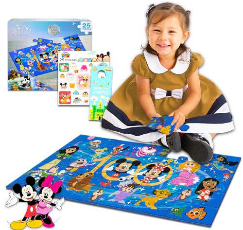 Disney Bodenpuzzle mit Micky Maus Spielzeuggeschichte Disney Prinzessin Autos | 25-teiliges riesiges Disney 100 Puzzle für Kinder