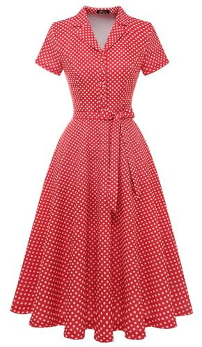 Wedtrend Midilang Abendkleid Sommer 50er Jahre Rockabilly Kleider Damen Festlich Petticoat Kleid Damen WTP30001 RedSmallWhiteDot L