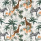 SCHÖNER LEBEN. Baumwollstoff Popeline Digitaldruck Giraffe Zebra Palmen weiß 1,50m