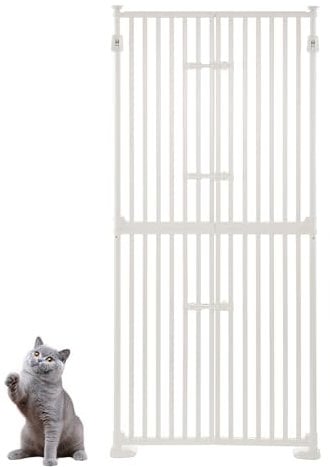 unipaws Extra Tall Pet Gate, Cat Door with Doors Locks Narrow Bar Spacing, Pressure Mounted 190cm to 250cm Tall Adjustable, Tall Cat Gate Indoor Extendable no Drilling, White