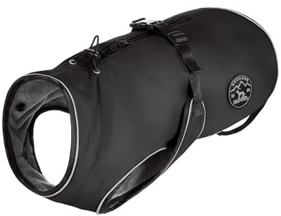 HUNTER Hundemantel Uppsala, Farbe: schwarz, 2in1 Design mit herausknüpfbarem Innenfutter, wasserabweisend, reflektierende Paspeln, geschlossene Bauchseite, optimaler Sitz, Größe: 47,5