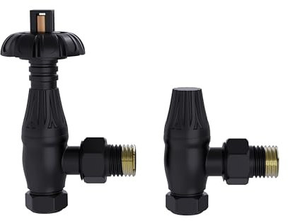 NRG Traditional Antique Angled Central Heating Radiator Valve 15mm Thermostatic Lockshield Valves Black