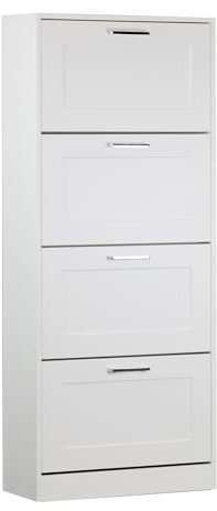 Brigros Wehome - Scarpiera Bianca 4 Ante, Mobile Ingresso o Bagno, Scaffale Salvaspazio In Lengo Mdf Con Maniglie Cromate, Porta Scarpe Verticale 63x24x150 Cm, Scarpiera Componibile (Verticale)