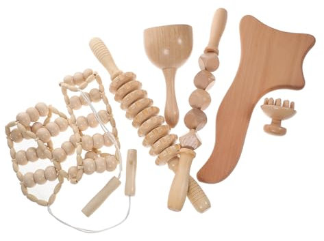 IWOWHERO Wood Therapy Massage Tools Set 6pcs, Wooden Muscle Roller Stick and Back Massage Stick Kit for Full Body Muscle Relaxation and Pain Relief, Handheld Manual Massager for Deep Tissue Therapy