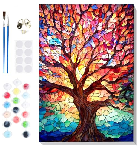 Lxmsja Paint by Numbers Kit for Adults Beginner with Frame, Tree of Life Adult Painting by Numbers Kits on Canvas, Color by Numbers for Adults, Gifts for Women Home Decor, 8x12in
