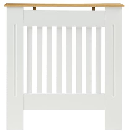 Panana Radiator Cover, Traditional Wood Grill Design MDF Wood Cabinet Radiator Covers, White with Wood top (S)