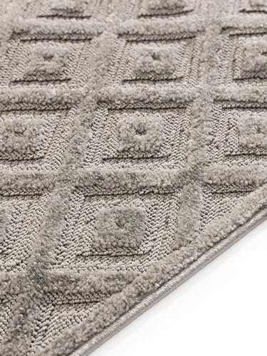 benuta Basic Teppich Leo - Hellgrau 70x200 cm - Abstrakter Relief-Teppich für Wohnzimmer, Schlafzimmer & Flur - Pflegeleicht - Fußbodenheizung Geeignet