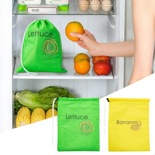 Banana & Lettuce Bag, Banana Bags For Fridge, Reusable Banana Storage Bag, Keep Freshs Drawstring Storage Bag, Washable Fridge Fruit Bag, Prevents Odor For Fruits And Vegetables, 28x39cm
