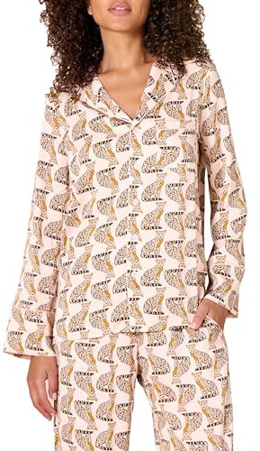 Amazon Essentials Chemise de Nuit en Satin à Manches Longues, Coupe Classique Uniquement (Pantalons Vendus séparément) Femme, Rose Pâle Rose Blush Léopard, M
