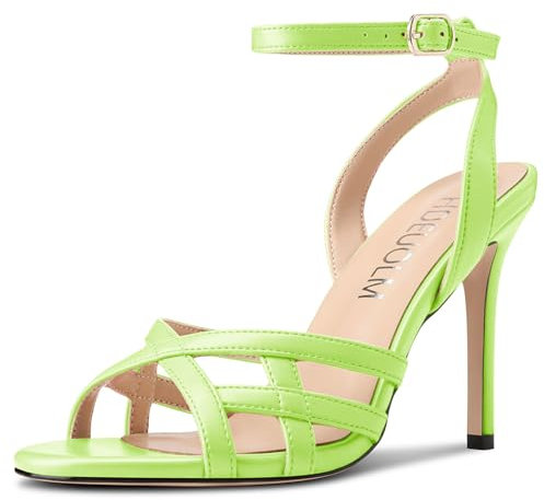 HDEUOLM Donna Spillo Alto High Tacco Heel Rotonda Punta Sandali Slingback Cinturino alla Caviglia Fibbia da Matrimonio Dress 10 CM Heels Verde Mela 39 EU