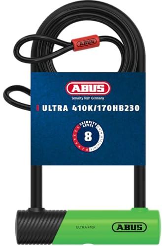 ABUS Bügelschloss 410K Ultra, Variante 150HB230, Grün + Cobra 10/120 | Robustes Schloss für Fahrrad & E-Scooter, 150HB140, inklusive praktischer Halterung am Rahmen