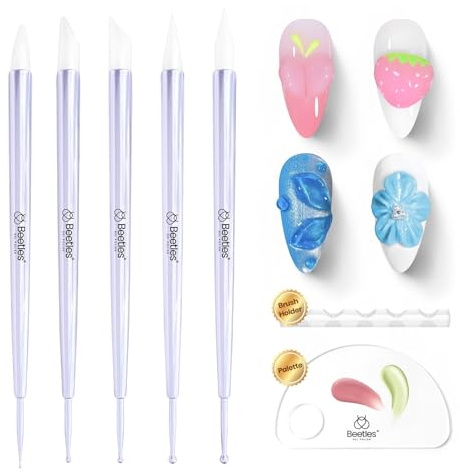 Beetles 5PCS Nail Art Dotting Tools Nail Art Sculpture Pen, Dual-Head Resin Nail Art Tools, Carving Drawing Tool, Silicone Brushes Set Pottery Clay Sculpting Tools Modeling Painting Tool DIY Art