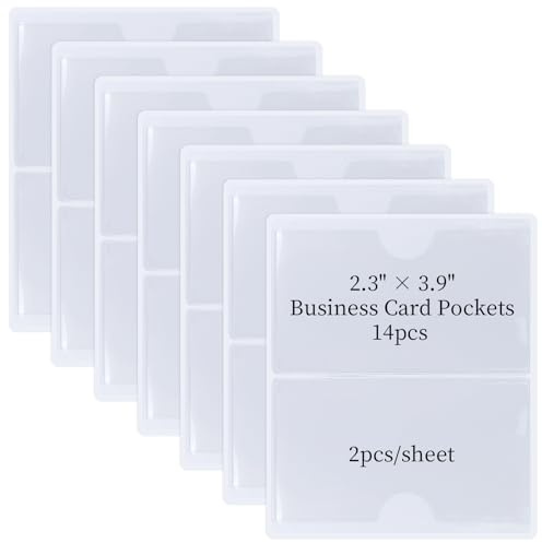 EASYKEENECOM Porta biglietti da visita, 14 pezzi, trasparente, 6 x 10 cm, autoadesivo, protezione per carte o foto