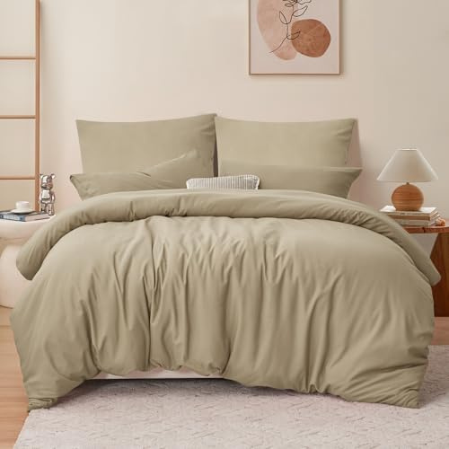 RUIKASI Housse de Couette 220x240 cm Kaki avec Fermeture Éclair – Parure de Lit 2 Personne pour Lit 180x200 avec 2 Taie d'oreiller 65x65 cm – Ensemble en Microfibre Infroissable