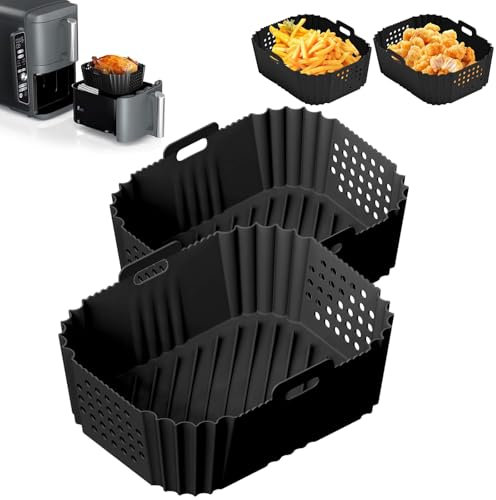 Silicone Air Fryer Liner for Ninja Double Stack XL 9.5l Air Fryer SL400UK, 2 Pcs Reusable Silicone Liners for Ninja Dual Air Fryer AF300UK AF400UK AF451UK & Tower T17088 Dual Zone Air Fryer