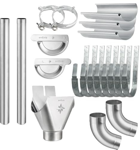 Dachrinnen Komplettset verzinkt farbig | 8tlg. 250mm | 7tlg. 280mm | 6tlg. 333mm (Verzinkt ohne Farbe, 6 Meter 8tlg. 250mm)