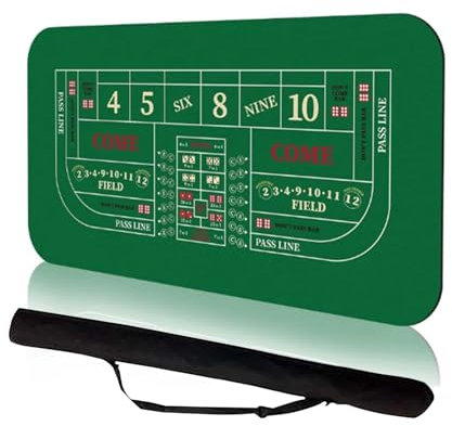 Crevyteg Pokermatte, tragbare professionelle Casino Craps Tabletop Layout Matte mit Tragetasche, 180 x 90 cm Anti-Rutsch Gummi Craps Würfelspiel Poker Tischmatte für Partys, Home Entertainment,