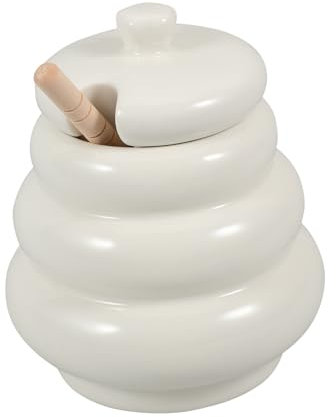 Alipis Ceramic Honey Jar Lid Dipper Farmhouse Honey Dispenser Bee Jar Container