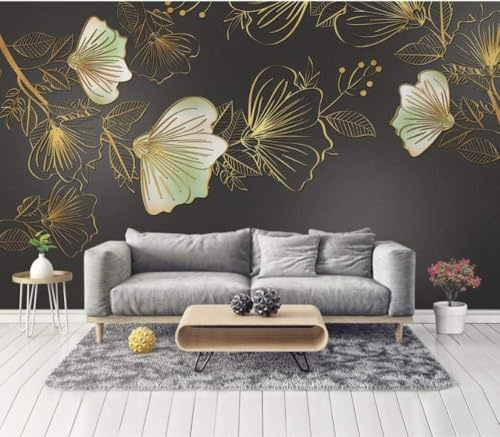 Tzxztt Gold Embossed Wire Flower Modern 3D Wallpaper Embossed Silk Neutral Tones Material Ideal for Living Room Bedroom-300cm×210cm