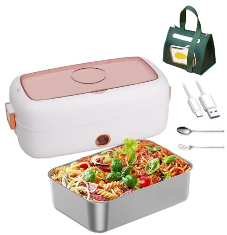 LFLIFENG Fiambrera Electrica Adecuado para Portátiles De 12 V/24 V, Loncheras Electricas Aislamiento Térmico De Larga Duración Alimentado por USB, Fiambreras Comida Trabajo,White