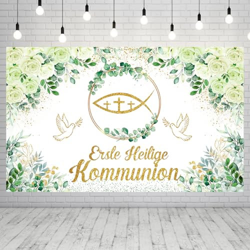 Kommunion Deko Banner 170x120cm, Kommunion Deko Junge Mädchen, Erstkommunion Deko Banner Grün Neutral Hintergrund Hängedeko, Kommunion Wand Party Confirmation Jungen MäDchen