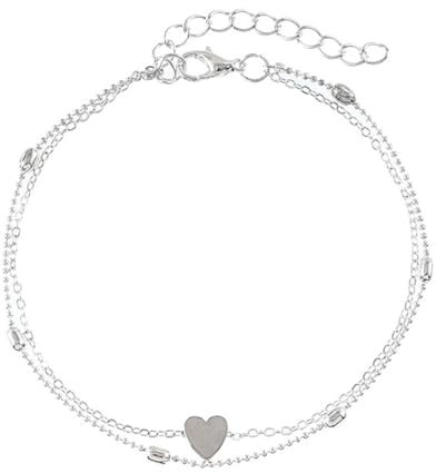 ZORVUJI Chaine de Cheville Argent Acier Inoxydable Femme Réglable Double Couches avec Pendentif Cœur Bijoux d'Été pour Femmes