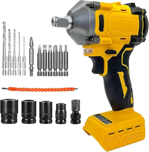 Cordless Impact Wrench,Brushless Impact Gun,Compatible with Dewalt 18V Battery,700N.m 1/2Inch Brushless Impact Gun Impact Sockets, 18pcs Accessories Power Impact Driver for Car Tire DIY Craft 