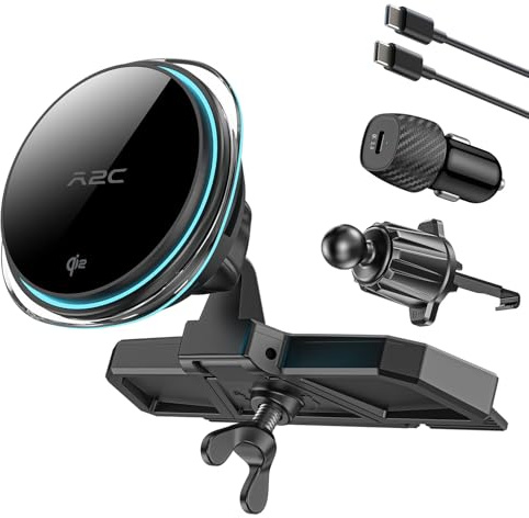 A2C Qi2 15W Wireless Car Charger CD Mount for MagSafe, Magnetic Wireless Charger Car Air Vent | CD Slot with TEC Thermoelectric Cooler Module, Fast Charging for iPhone 17 16 15 14 13 12 Series