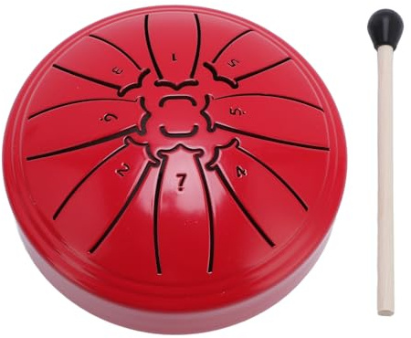 Mini Steel Tongue Drum, 4 Inch 8 Notes Percussion Instrument, Ethereal Drum for Kids Adults with Drumstick (Red)