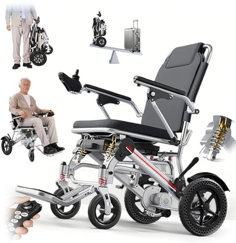 ZQHQKJ Ultraleichter Faltbarer Elektrorollstuhl – 13,8 kg, Mit Fernbedienung, 500 W bürstenloser Motor,150 kg bis zu 25 km Reichweite, All-Terrain Geländetauglich, Flugzeugzulassung,10Ah