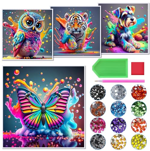 Hcunbsu 4 Pack Diamant Painting Bilder, Diamond Painting Tiere, 15x15cm | Diamond Painting Set für Erwachsene, DIY Diamond Painting bilder Für Wohnzimmer, Schlafzimmer, Büro, Wand, Heimdekoration