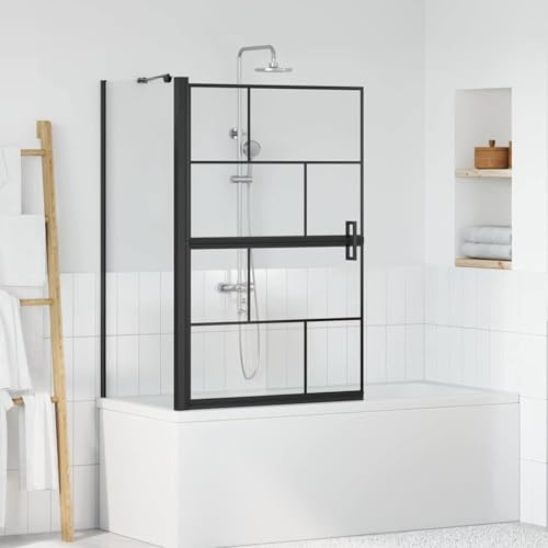 Gecheer Bath Shower Screen Black and Transparent 80 x 67 x 129.5 cm Shower Curtain Model42018556