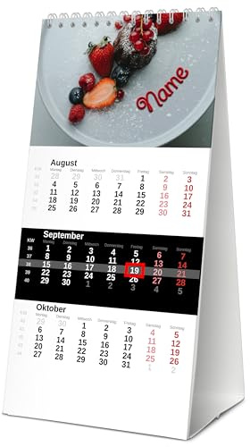 printplanet® Namens-3-Monats-Tischkalender – personalisiert mit Wunschname in 13 kreativen Motiven (Deckblatt + 12) – 3-Monats-Ansicht mit Datumsschieber – Start Januar 2027 – ca. 12×25 cm