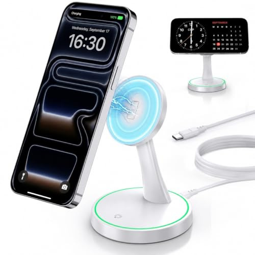 Magnetic Wireless Charger Compatible with MagSafe Charger Stand | 2-in-1 iPhone Charging Station for iPhone 17/16/15/14/13/12 Series, AirPods 4/3/2/Pro with Sleep-Friendly Night Light