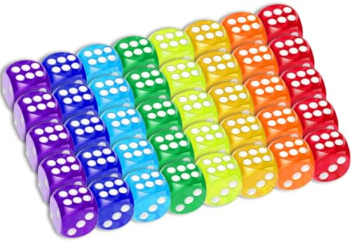 40X Würfelset Transparent 14mm – Acrylwürfel 6-seitig, 8 Farben für Tischspiele & Rollenspiele